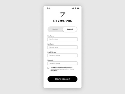 Daily UI Challenge 1: Gym Shark Sign Up Screen dailyui figma graphic design ui visual design