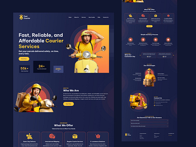 Fast Courier Landing Page branding courier delivery site figma graphic design illustration landing page ui uidesign uxui website