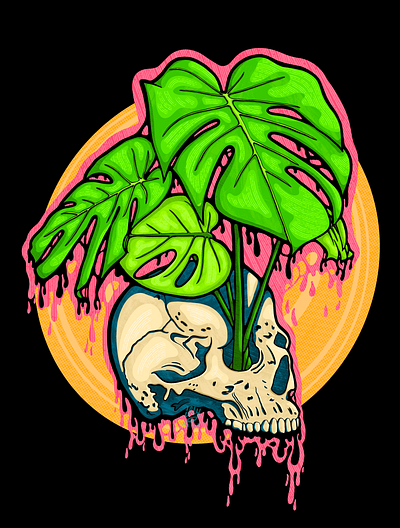 Drippy Skull and Monstera design drawing drip drippy graphic design illustration monstera plants procreate skull skulls t shirt tshirt vector