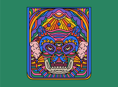 BIG CAT album animal branding bright cat colorful death design graphic design illustration melt merch mushroom nature psychedelic stair sun tiger ui wild