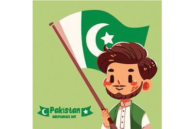 Illustration Pakistan Independence Day Celebration boy cartoon celebration commemorate country day event festival fireworks flag holiday icon independence national pakistan pakistani patriot pride symbol unity