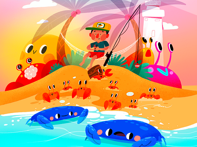Born To Die art beach cartoon color colorful crab cute illustration ocean sun vacation