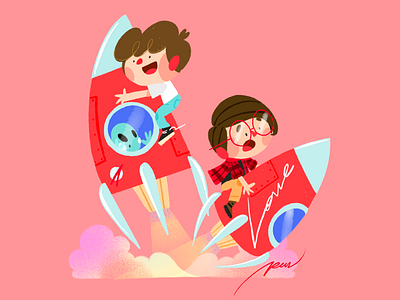 Bullshit we're flying over art character color colorful cute friends illustration rocket universe