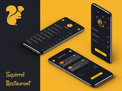 Restaurant Booking & Food Delivery App UI animal logo app ui booking page change photo dark ui edit profiles edit screen food app food delivery ui food list page graphics design hotel app ios app order confirmation page order placed screen profile page restaurant app squirrel uiux yello dark