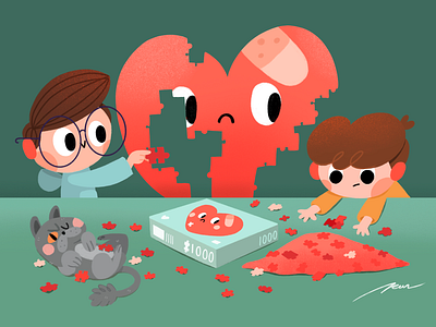 A thousand pieces art board cartoon cat character color colorful cute design friends game heart illustration love puzzle