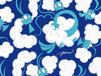 Altaria + Swablu altaria cartoon character cloud color colorful cute design dragon fanart flying illustration pattern pokemon sky swablu