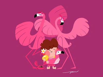 Pink Che Vida Culera art beach bird cartoon character color colorful cute design flamingo illustration pink