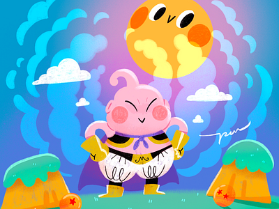 Majin Boo ball boo buu cartoon character color colorful cute design dragon dragon ball fanart illustration majin pink sun