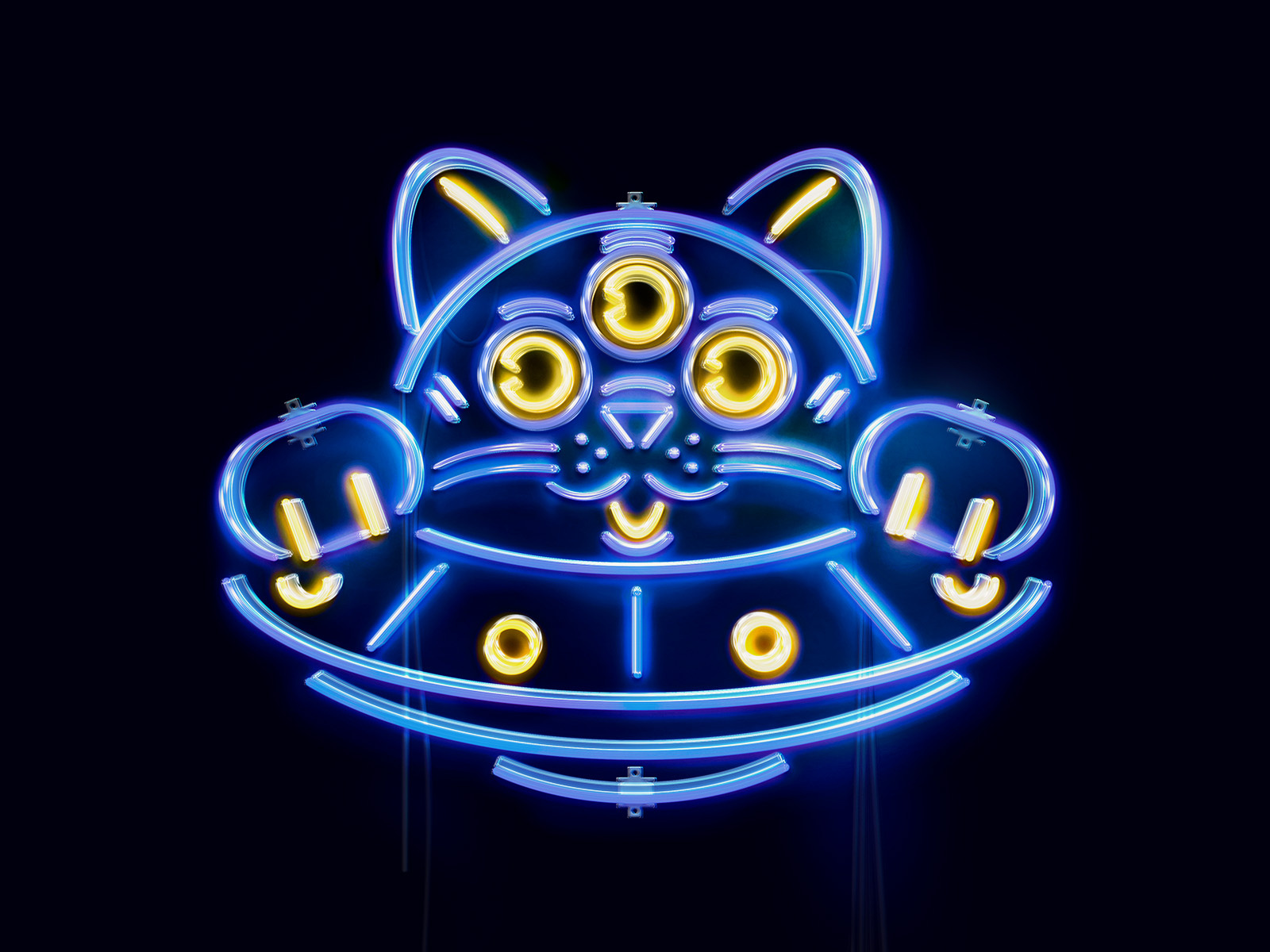 Far Out - Cosmic Infused Weed 🛸🍃 brand identity branding cannabis cat graphic design illustration jeffrey dirkse logo logo design mascot neon neon sign print sci fi thc trippy ufo vape vector visual identity