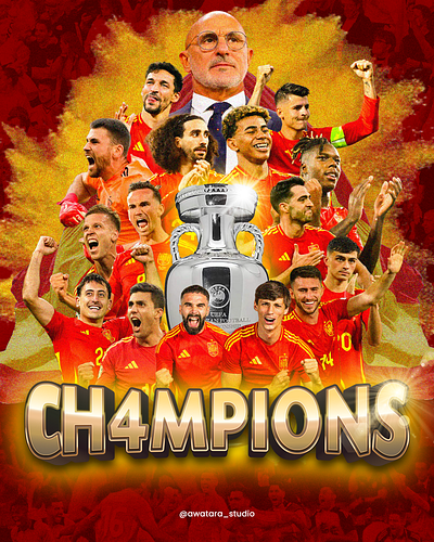 SPAIN CHAMPIONS EURO 2024 champions desain design euro2024 football graphic design photoshop poster sefutbol soccer spain spanyol