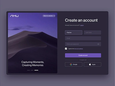 Login & Sign up - Dark Mode | UI/UX Design account clean create account dark dark mode design forgot password form interface login login form login page product design register sign in sign up ui ux web