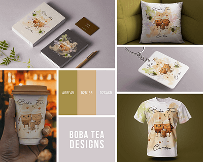 Cozy Boba Tea-Themed Design boba tea branding branding design coffee cup design customized design design graphic design keychain notebook design pillow cover social media kit stationary stationary design t shirt themed design