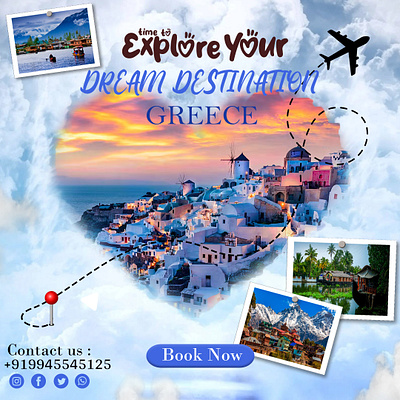 Explore Your Dream Destination Greece Social Post branding graphic design greece illustation logo matepainting socialpost