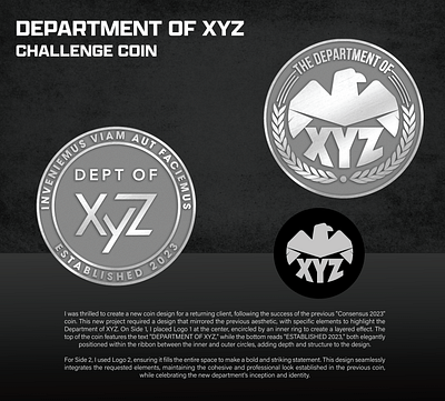 DEPARTMENT OF XYZ CHALLENGE COIN 3d animation branding coin comemorative crypto design graphic design illustration logo ui