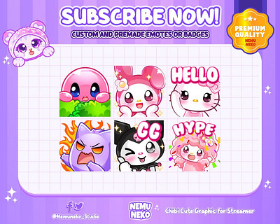 💞CUSTOM CHIBI EMOTES💞 animation anime character branding chibi emotes custom design cute emotes design graphic design illustration logo pokemon sanrio twitch emotes