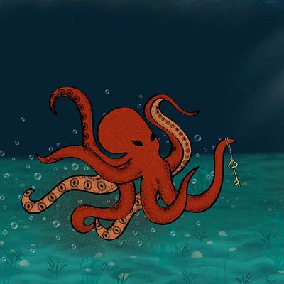 Octopus key chest digitaldrawing illustration ocean octopus procreate treasurechest