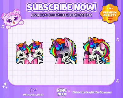 🌈CUTOM CHIBI EMOTES🌈 animation branding chibi emotes custom design cute emotes design graphic design illustration logo rainbow twitch emotes unicorn