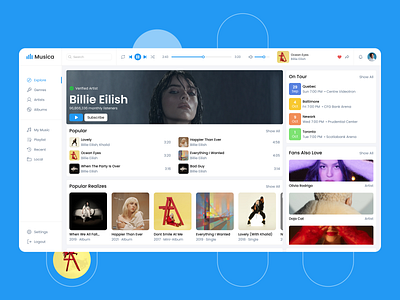 Music App Design album billie eilish concept app dashboard design melody music play ui ux web
