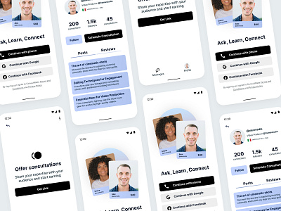 Consultation App consult consultation login mobile app mobile flows mobile posts posts signup social media ui design uiux