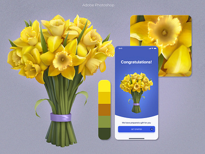 Mobile in-Game Gifts. Bouquet of narcissists 2d assets design design element digital art digital asset flower graphic design illustration mobile object ui yellow