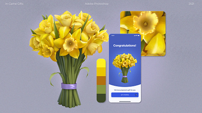 Mobile in-Game Gifts. Bouquet of narcissists 2d assets design design element digital art digital asset flower graphic design illustration mobile object ui yellow