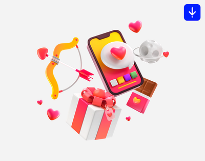 Valentine's Day 3D Icons Bundle 3d 3d icon 3d icons set 3d render 3d valentines day app assets design download icon download icons bundle icons set illustration love love icons ui valentine icon valentines day