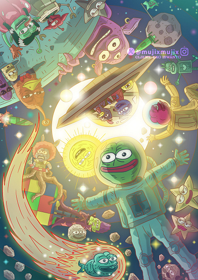 Pepe The Frogs in Space artwork digital graphic design illustration mujix nft pepethefrog