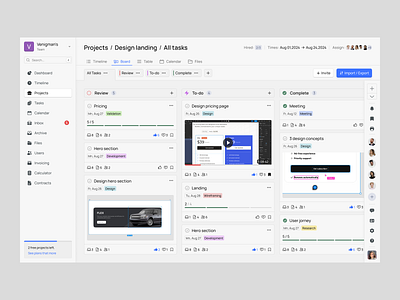 Kanban / task board board brand concept dashboard design figma interface kanban modern ui product task task management time tracker timeline ui uiux userexperience ux venigman webdesign