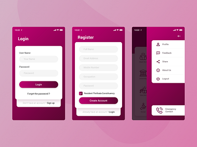 Register and Profile Mobile UI login media menu mobile personal information profile profile edit register ui
