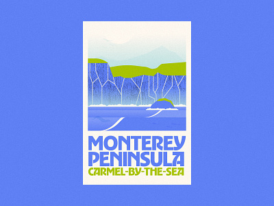 Monterey Peninsula Carmel-by-the-Sea | Travel Poster california design illustration monterey bay mountains national parks ocean otter poster print retro travel typography vintage