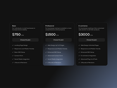 Pricing Cards - Web Design Services figma graphic design monthly plans pricing cards pricing page services ui user interface ux web design website