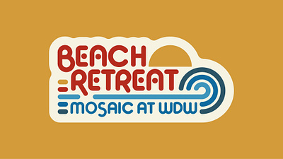 Mosaic WDW Campus - Beach Retreat Microbrand badge beach branding church design disney flat identity illustration lockup sticker typography vintage walt disney world wdw young adults