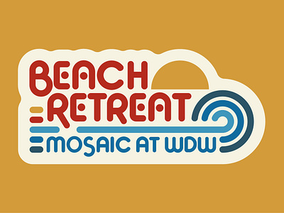 Mosaic WDW Campus - Beach Retreat Microbrand badge beach branding church design disney flat identity illustration lockup sticker typography vintage walt disney world wdw young adults