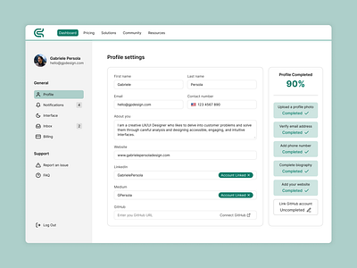 Profile Settings - Daily UI #007 007 daily ui dailyui dashboard dashboard design dashboard ui profile profile dashboard profile settings settings ui ui design uxui