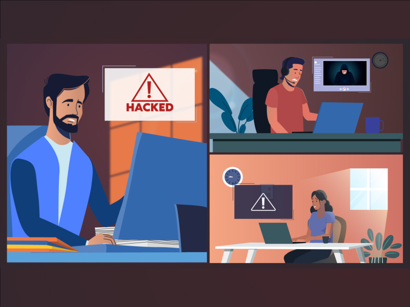 Computer Systems Hacked 2d animation adobe after effects animation character computer design hack hacked hacker illustration illustrator monitor motion design motion graphics office people split screen system work