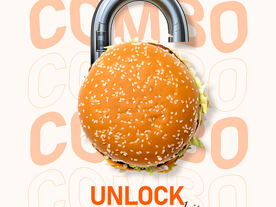 Burger post design for social media advertising aesthetic posts branding burger burger lock combo burger freelancer graphic design graphics marketing post design post idea social media post unique design unlock burgur unlock your bite