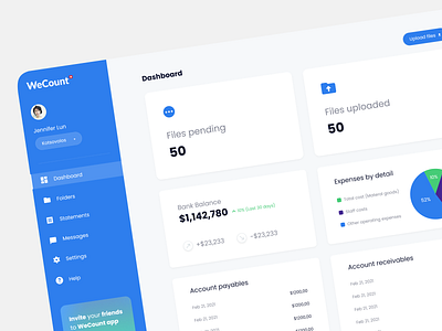 WeCount Online Accountant blue dashboard design light blue menu process product sass system design ui ux