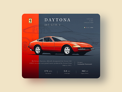 Ferrari Daytona 365 GTB/4 card design card cars design flat illustration slick vector