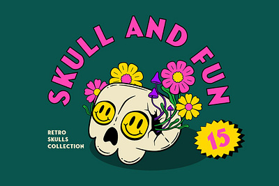 Skulls Funny Collection cartoon cartoon monster character design comic groovy halloween character logo template print scary skeleton skull vector vintage