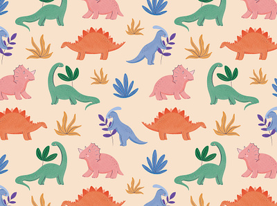 Dino Pattern 🦕 artwork colorful design digital illustration dinosaur dinosaurs illustration illustrator pattern pattern design patterns procreate surface pattern