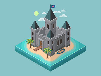 Isometric Castle digital art waves