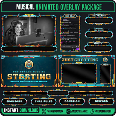 Music Classic Stream Overlay Package | Music Twitch Package music classic pack