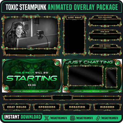 Toxic Steampunk Stream Overlay Package steam overlay