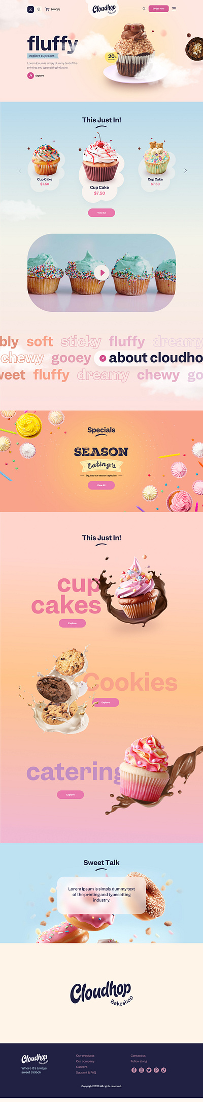 Cup Cake shop website design design graphic design illustration landing page design mockup modern website typography ui uiux web template website design