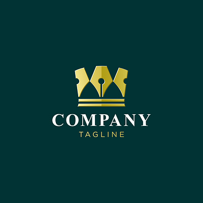 Crown Pen Logo author crown elegant golden king logo logos pen premium writer