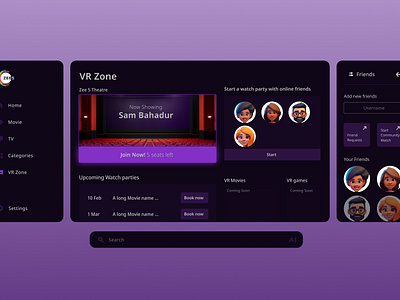 Zee 5 Dashboard - TV and VR UI arvr ui challenge dashboard design interaction design streaming services tv ui vr