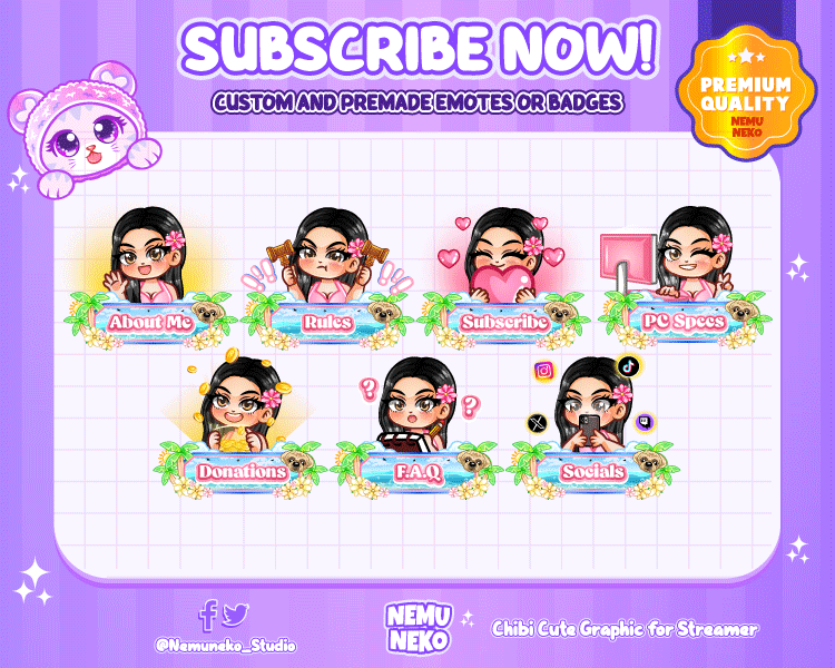 🌸CUSTOM CHIBI GIRL PANEL🌸 animation branding chibi emotes custom design cute emotes design graphic design illustration logo panel streamer twitch twitch emotes