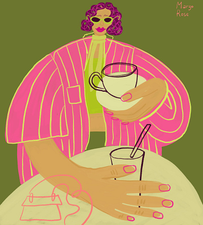 pink and green advertising advertisingillustration bold brand identity branding character coffee concept art drawing editorial girl illustration lady magazine morning pink sketch tea woman