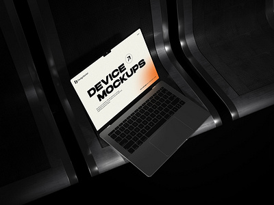 MacBook Air Mockup on Metal Bench 3d device mockup digital mockup graphic design laptop mockup macbook air mockup design professional mockup uiux