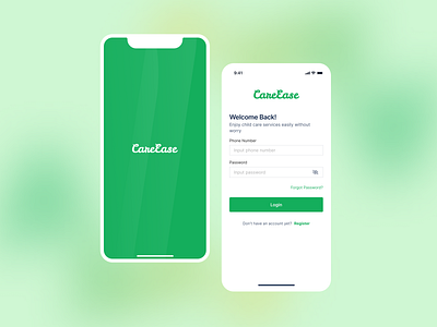 CareEase - Day Care Mobile App branding care day care design graphic design illustration ios login mobile app typography ui user interface ux validation field vector